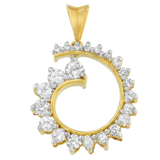 10K Yellow Gold Round Cut Diamond Curve Pendant Necklace (1.00 cttw, H-I Color, I1-I2 Clarity)