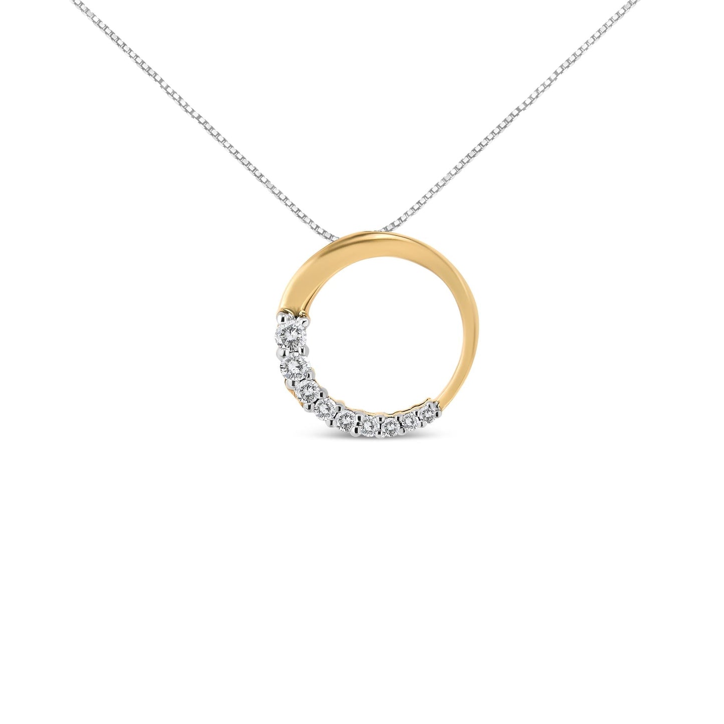 14K Gold 1/4 Cttw Round-Cut Graduating Diamond Open Circle Hoop 18" Pendant Necklace (J-K Color, I1-I2 Clarity)