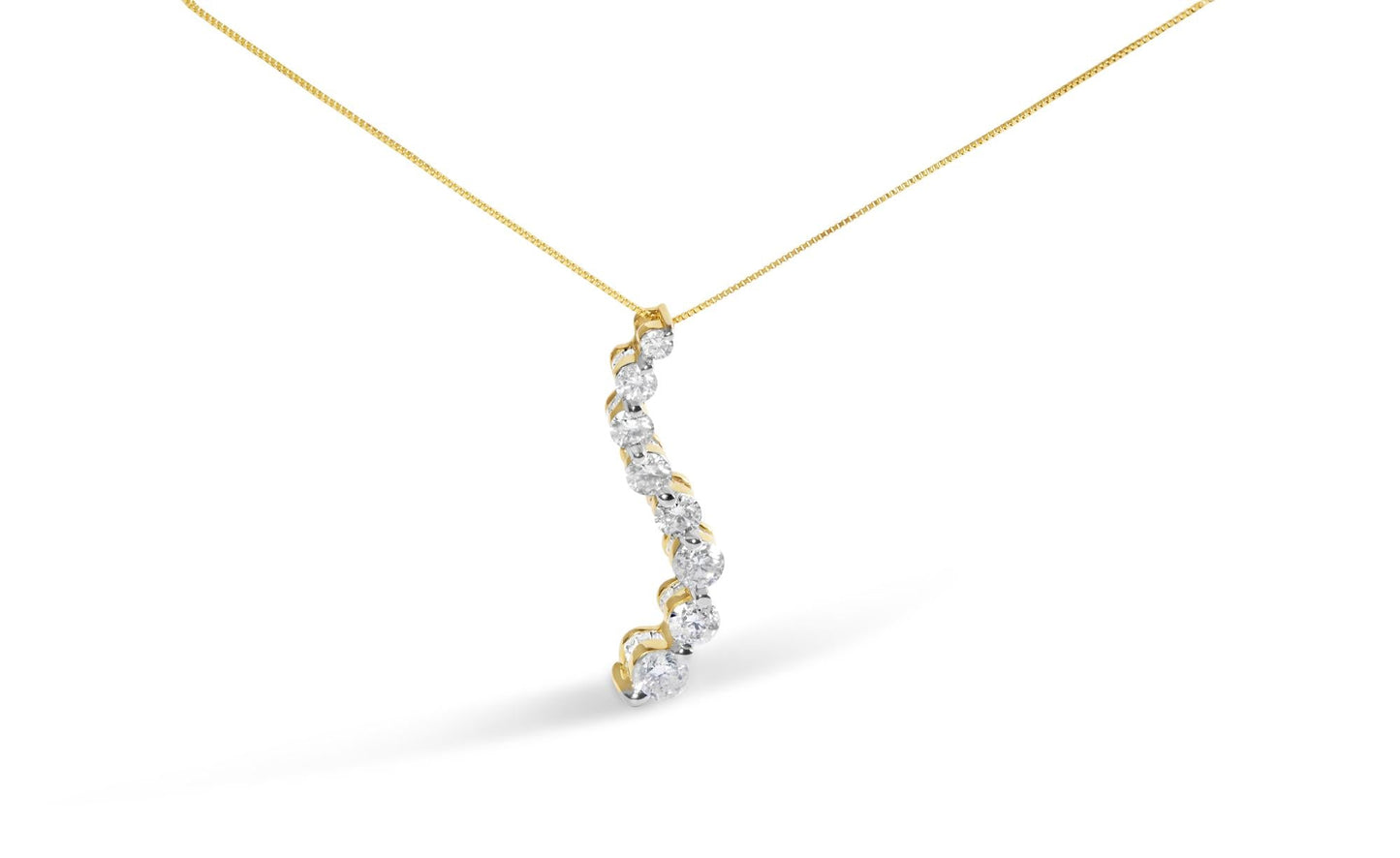 AGS Certified 14K Yellow Gold 3.0 Cttw Baguette and Brilliant Round-Cut Diamond Journey 18" Pendant Necklace (F-G Color, I1-I2 Clarity)