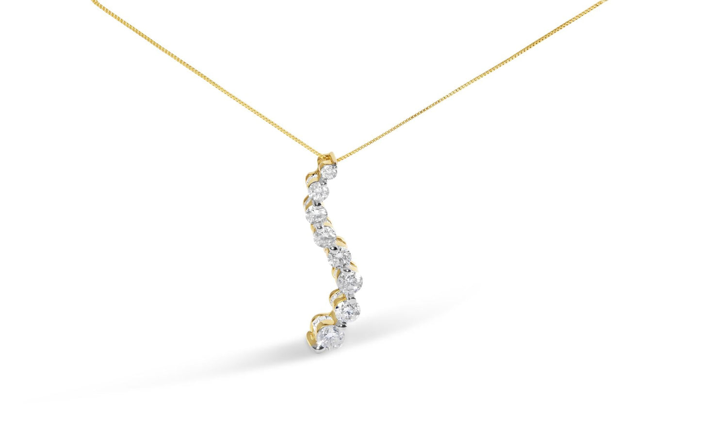 AGS Certified 14K Yellow Gold 3.0 Cttw Baguette and Brilliant Round-Cut Diamond Journey 18" Pendant Necklace (G-H Color, SI2-I1 Clarity)