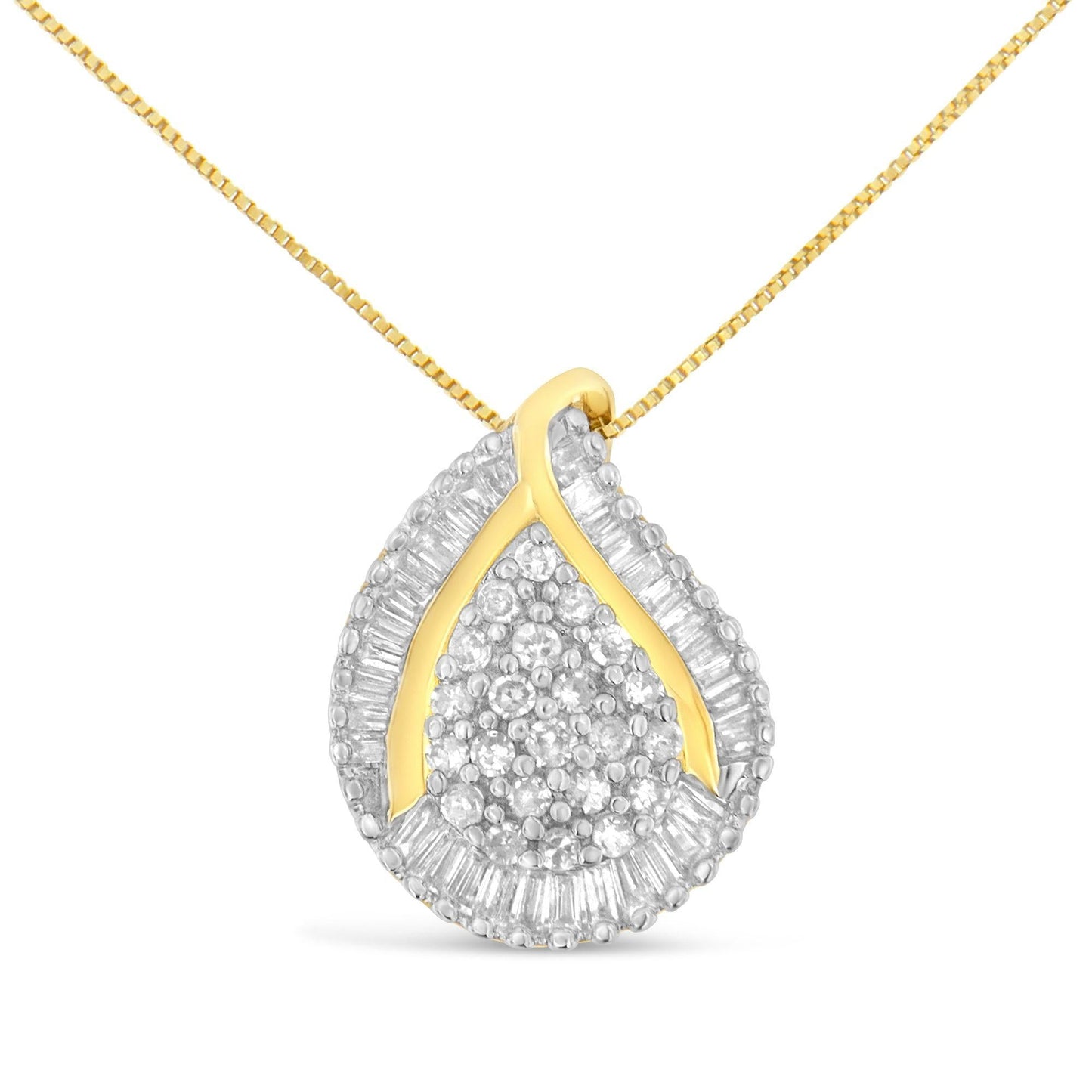 10K Yellow Gold Mixed-Cut Diamond Tear Drop Pendant Necklace (0.5 cttw, J-K Color, I2-I3 Clarity)