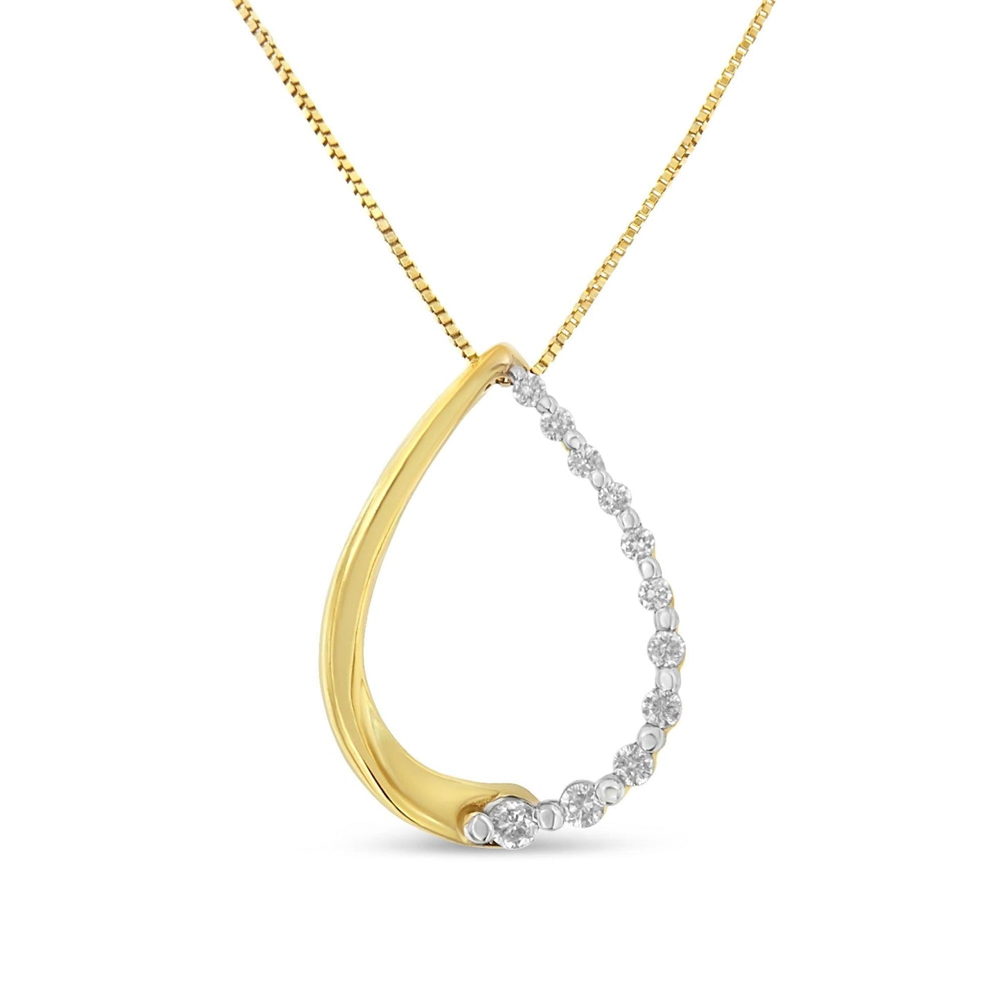 10K Yellow Gold 1/10 cttw Round Cut Diamond Tear Drop Pendant Necklace (H-I, I1-I2)