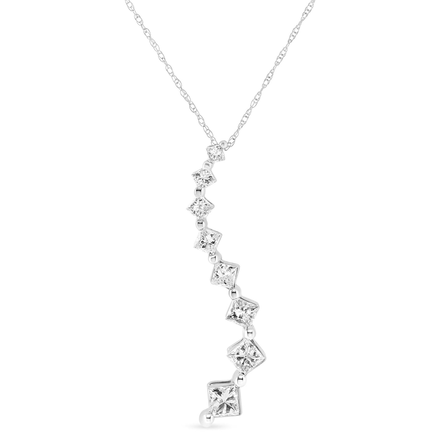 14K White Gold 2.00 Cttw Princess-cut and Baguette-Cut Diamond Journey 18" Pendant Necklace (H-I Color, SI2-I1 Clarity)