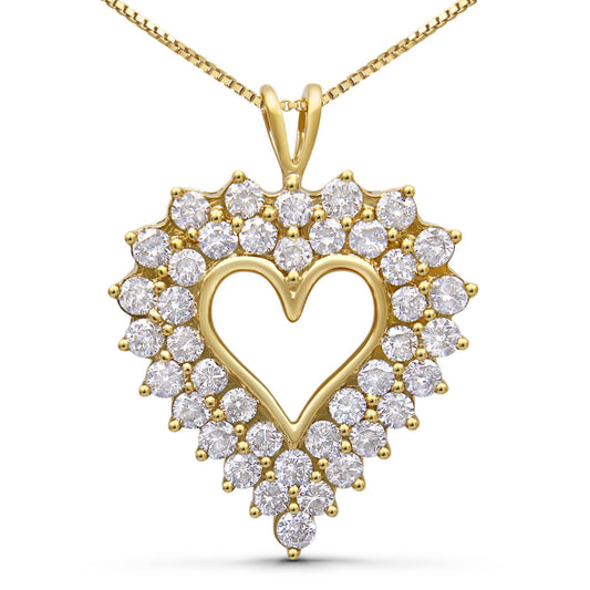 14K Yellow Gold Plated .925 Sterling Silver 4.0 Cttw Diamond Two Row Open Heart 18" Pendant Necklace (K-L Color, I1-I2 Clarity)