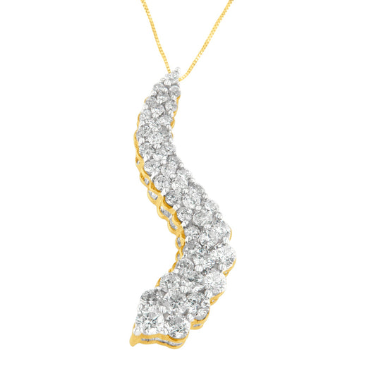 14K Yellow Gold Mixed-cut Diamond Wave Pendant Necklace (3.00 cttw, H-I Color, I1-I2 Clarity)