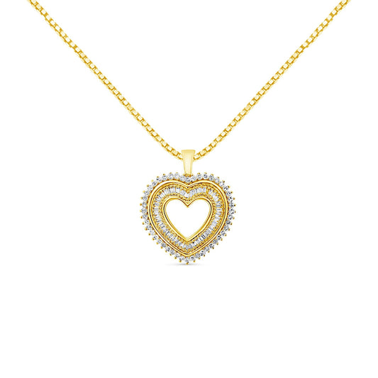 14K Yellow Gold Plated .925 Sterling Silver 1.0 Cttw Round and Baguette-Cut Diamond Composite Hearth 18" Pendant Necklace (I-J Color, I1-I2 Clarity)