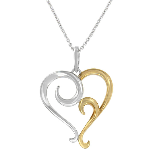 Two-Tone Sterling Silver Heart Shaped Pendant Necklace