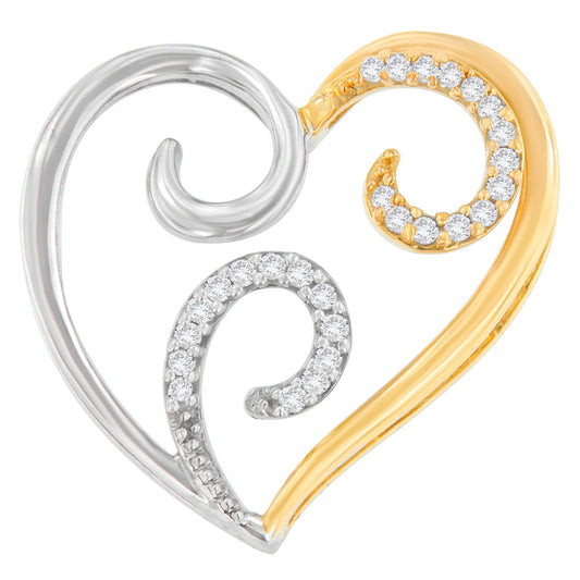 10K Two-Toned Gold 1/10 cttw Round Cut Diamond Swirl Heart Accent Pendant Necklace (H-I, I1-I2)