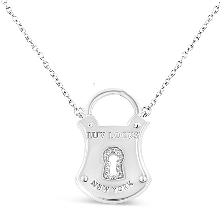 .925 Sterling Silver 1/10 Cttw Diamond Lock Pendant 18" Necklace (H-I Color, I1-I2 Clarity)