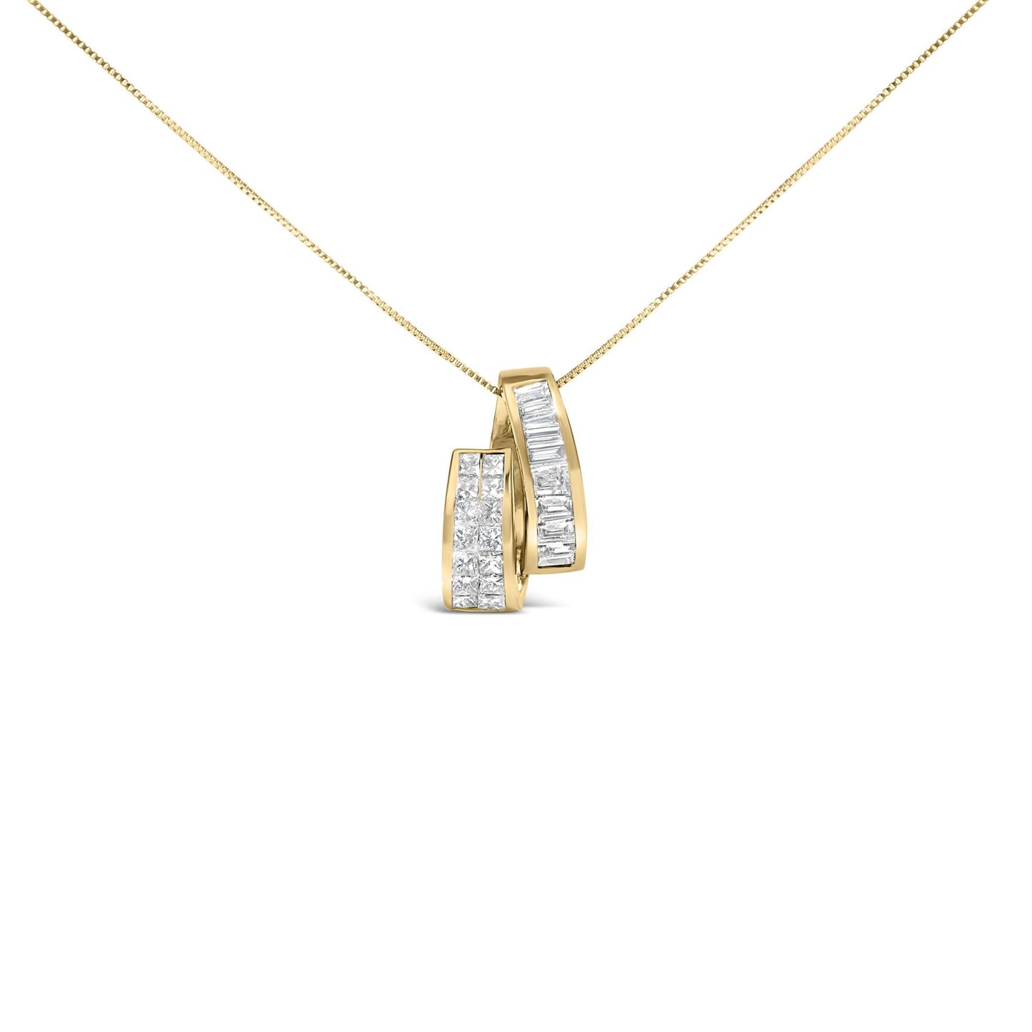 14K Yellow Gold 1 5/8 Cttw Princess and Baguette Diamond Duo Bar Pendant Necklace (G-H Color, VS2-SI1 Clarity) - 18"