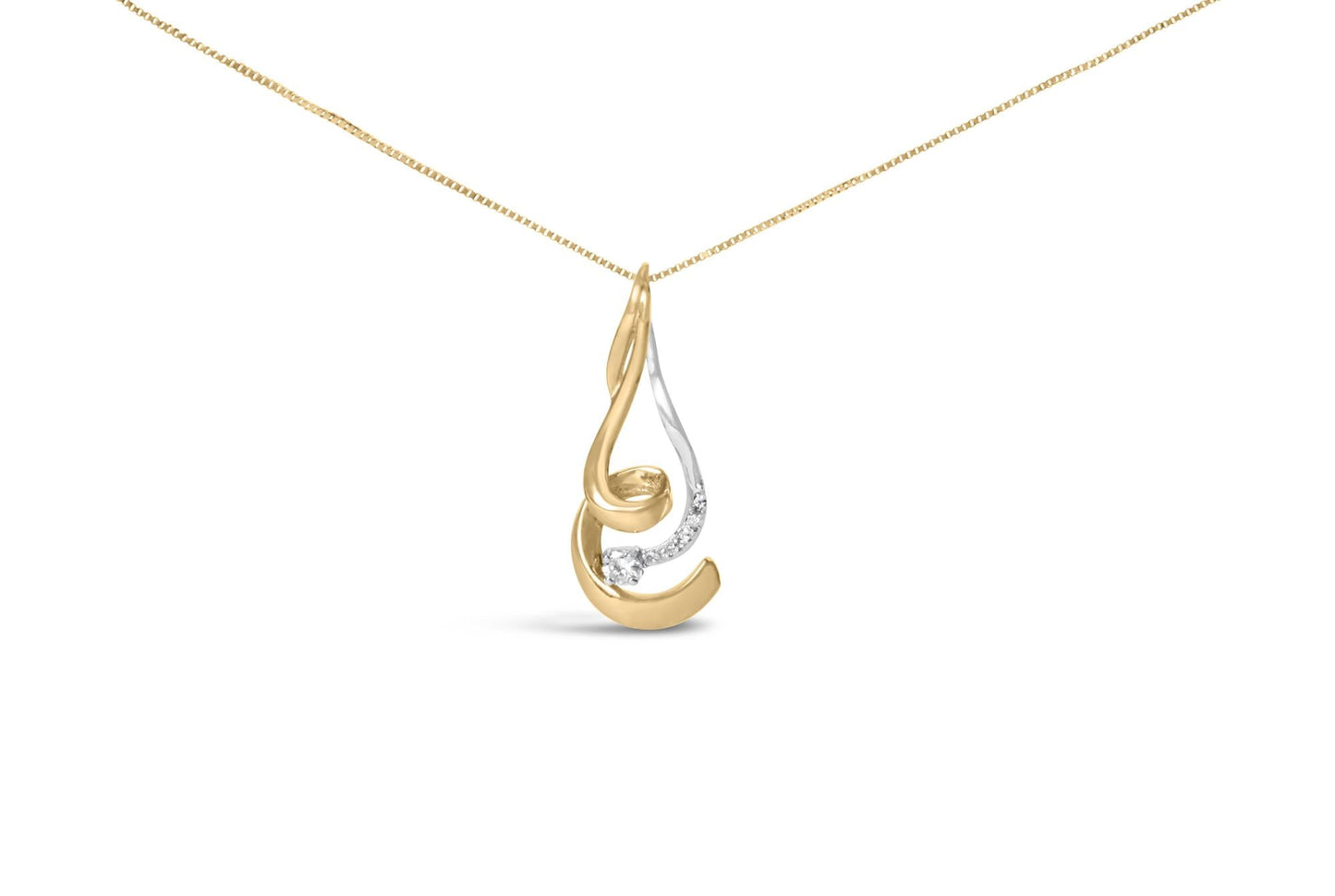 Espira 10K Two-Tone Gold 1/10 cttw Round Cut Diamond Swirl Pendant Necklace (I-J, I2-I3)