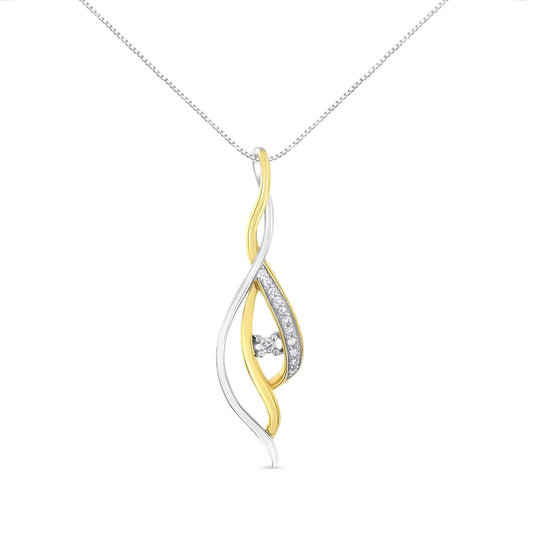 Espira 10K Two-Tone Gold Round Cut Diamond Cascade Pendant Necklace (1/10 cttw, J-K Color, I2-I3 Clarity)