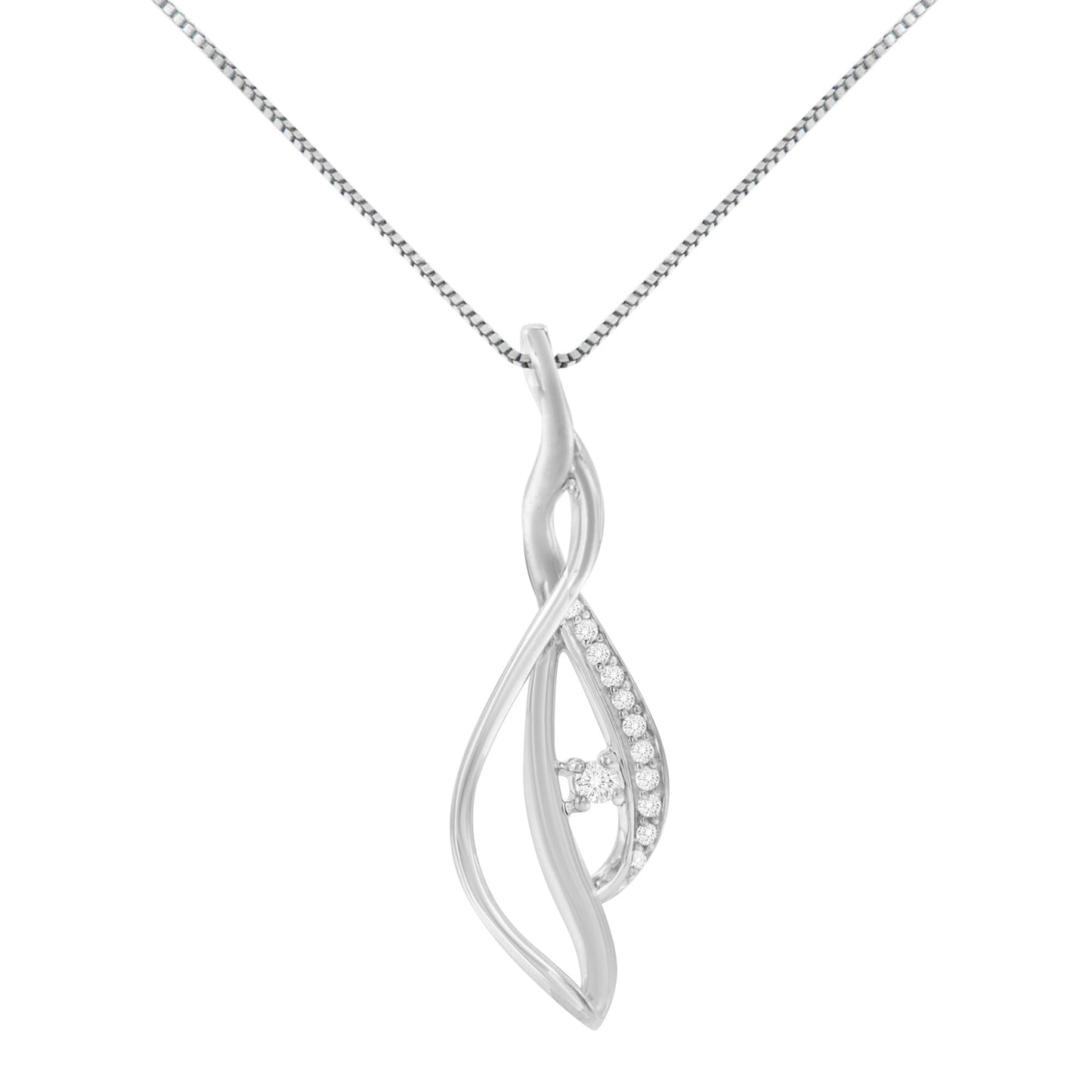 Espira 10K White Gold Round Diamond Accented Open Cascade Twist 18" Pendant Necklace (1/10 Cttw, J-K Color, I1-I2 Clarity)