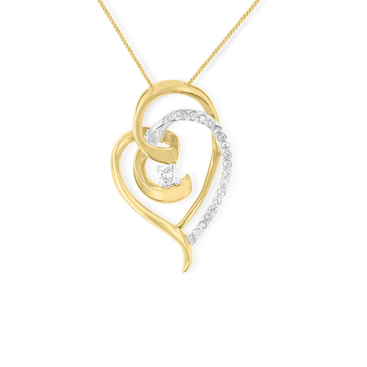 Espira 10k Gold Diamond Woven Heart Pendant Necklace (0.2 cttw, I-J Color, I1-I2 Clarity)