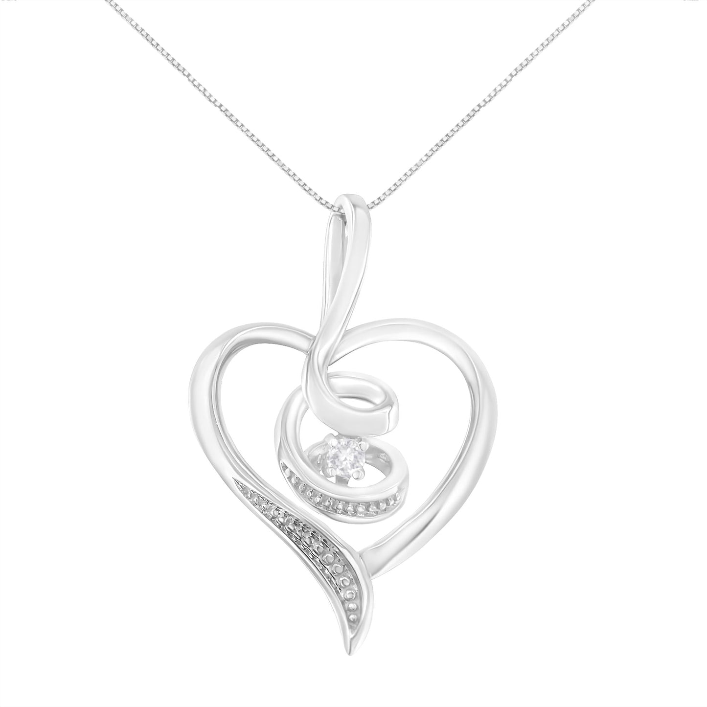 Espira 10K White Gold .03 Cttw Diamond-Accented Round-Cut Diamond Swirl Open Heart 18" Pendant Necklace (I-J Color, I2-I3 Clarity)