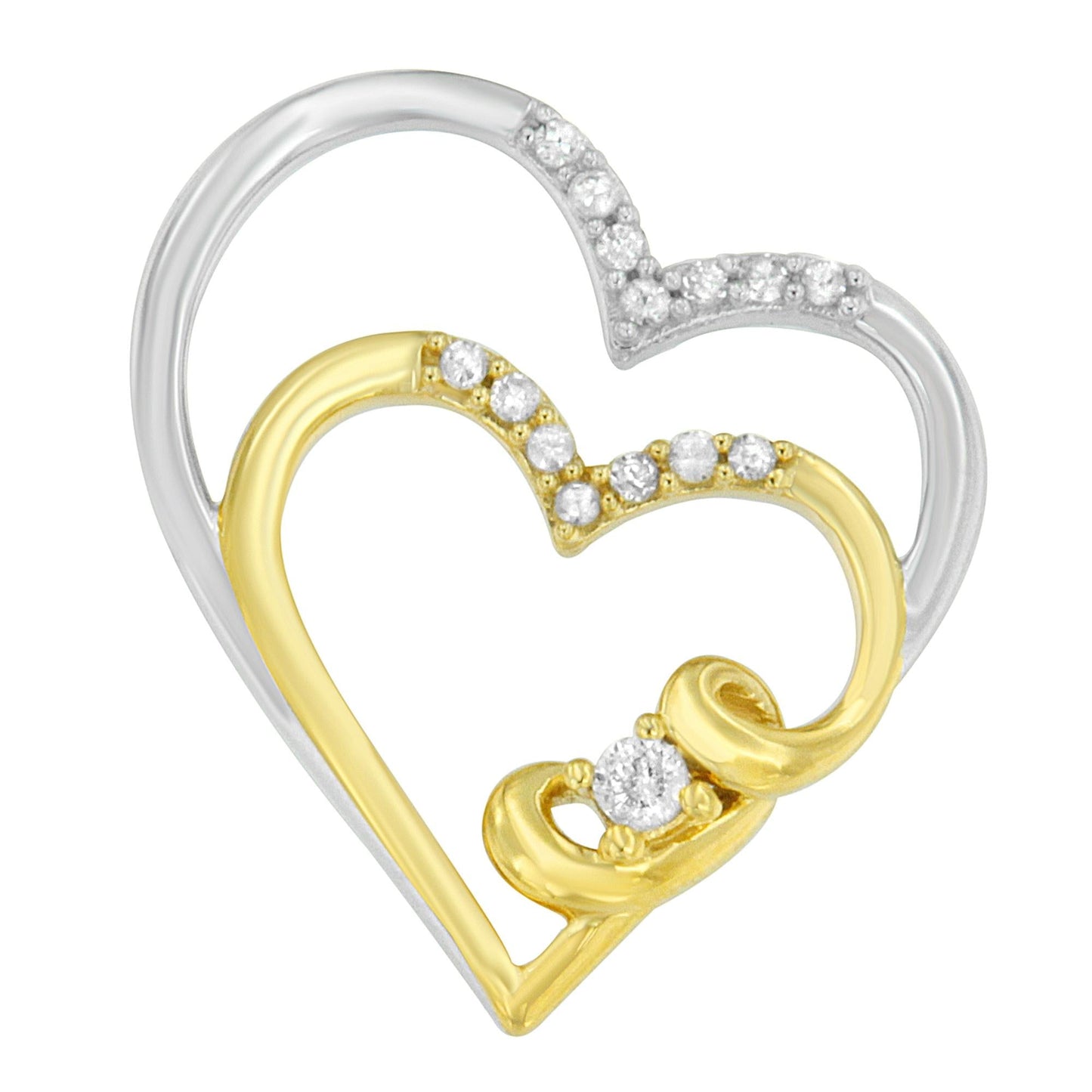 10K Two Tone Gold 1/10 cttw Round Cut Diamond Love's Embrace Pendant Necklace. (I-J, I2-I3)