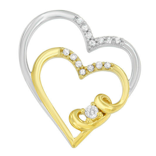 10K Two Tone Gold 1/10 cttw Round Cut Diamond Love's Embrace Pendant Necklace. (I-J, I2-I3)