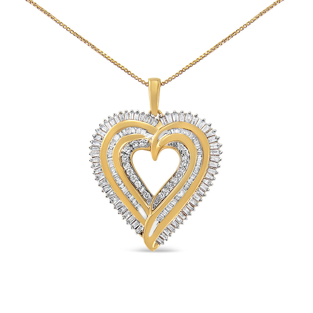 .925 Sterling Silver 1 1/2 Cttw Baguette Diamond Composite Heart 18" Inch Pendant Necklace (I-J Color, I1-I2 Clarity)