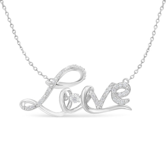 .925 Sterling Silver 1/4 Cttw Diamond Cursive "Love" 18" Pendant Necklace (H-I Color, I1-I2 Clarity)