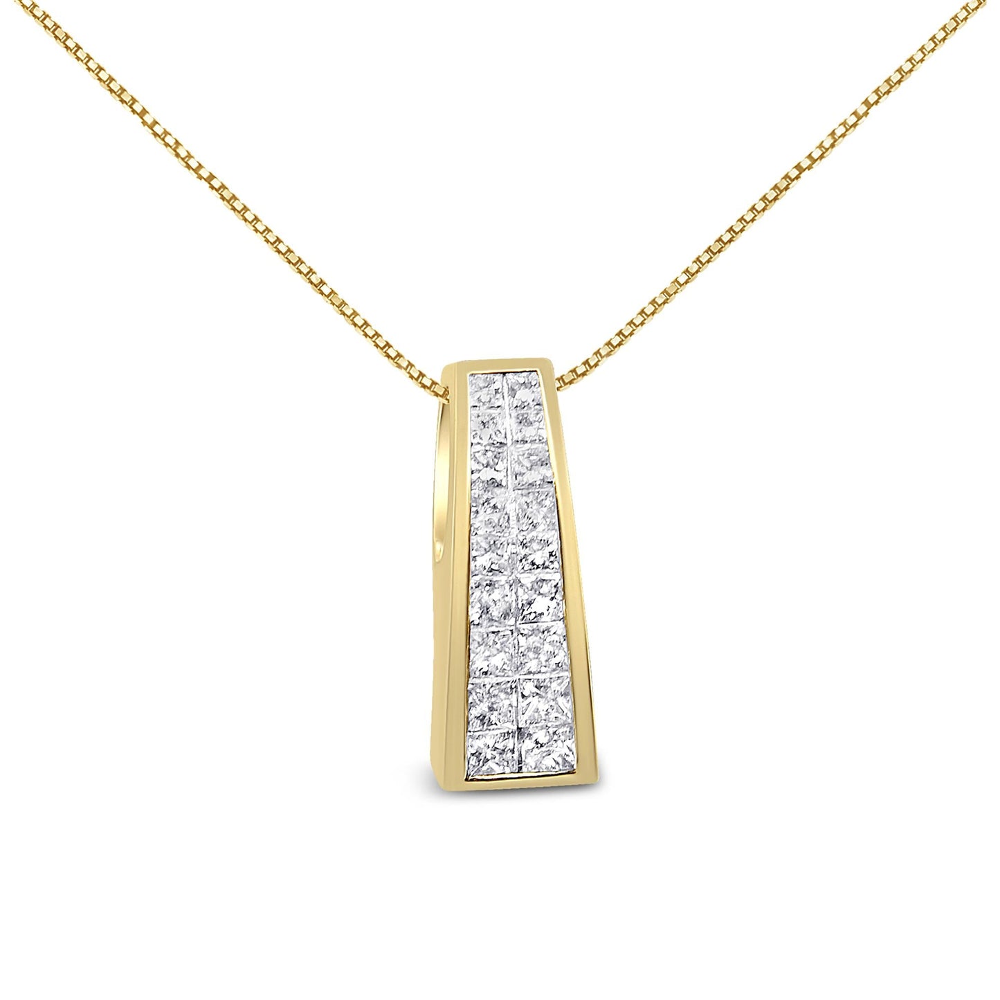 14K Yellow Gold 1 1/2 cttw Princess Cut Diamond Greek Column Pendant Necklace (G-H, VS1-VS2)