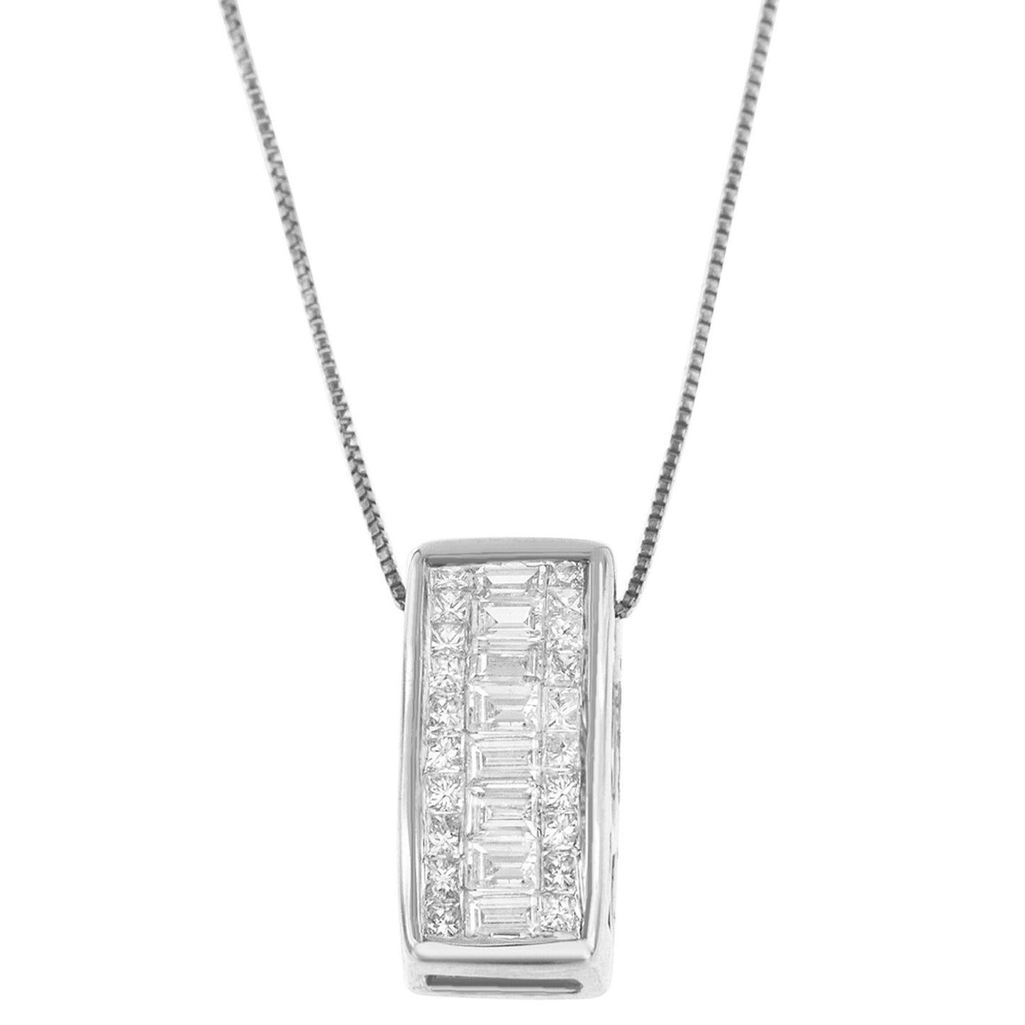 14K White Gold Princess and Baguette Cut Diamond Pendant Necklace (1/2 cttw, H-I Color, SI1-SI2 Clarity)