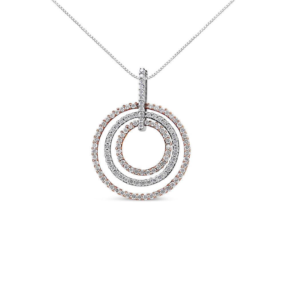 Two-Tone 14K Gold 1 cttw Round Cut Diamond Circle Loop Pendant Necklace (H-I, SI2-I1)