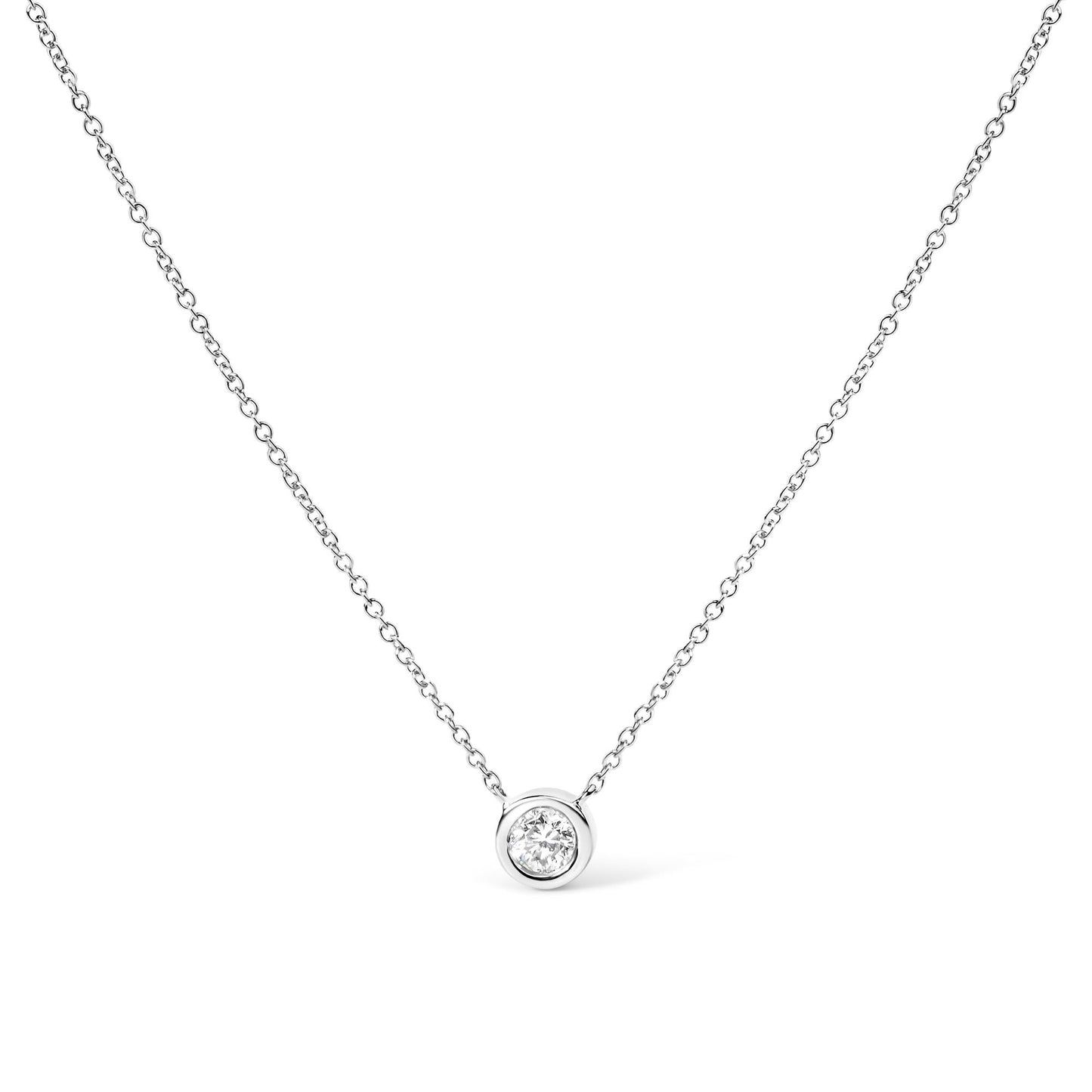 10K Gold 1/10 Carat Round Brilliant-Cut Diamond Modern Bezel-Set Solitaire 16"-18" Pendant Necklace