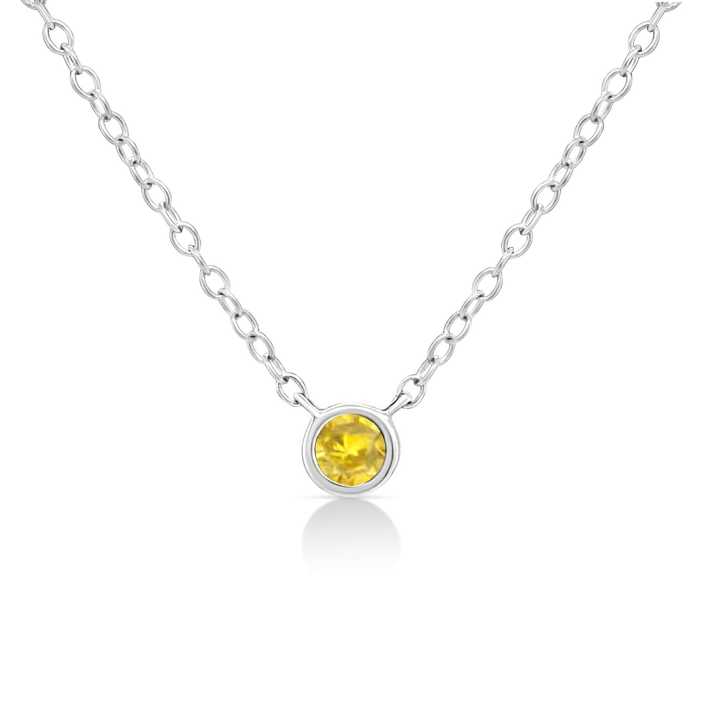 .925 Sterling Silver 1/10 Cttw Colored Diamond Suspended Bezel-Set Solitaire 16"-18" Adjustable Pendant Necklace (Color Enhanced, I1-I2 Clarity)