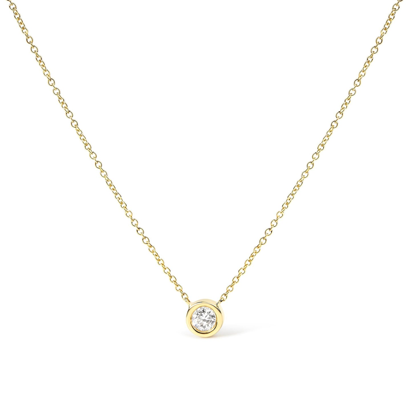 10K Gold 1/10 Carat Round Brilliant-Cut Diamond Modern Bezel-Set Solitaire 16"-18" Pendant Necklace