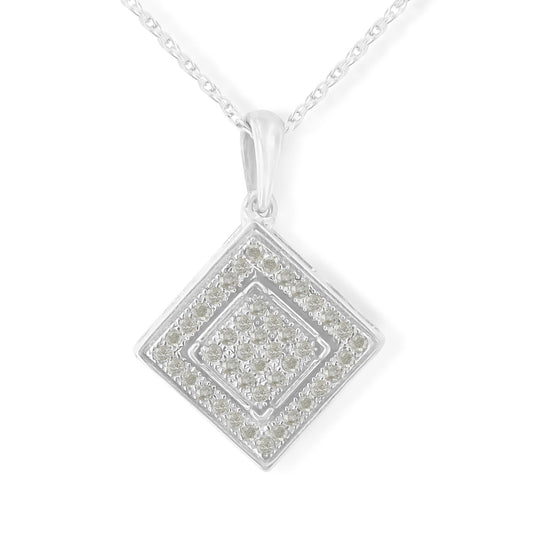 .925 Sterling Silver 1/3 cttw Diamond Rhombus Shaped 18" Pendant Necklace (I-J Color, I2-I3 Clarity)