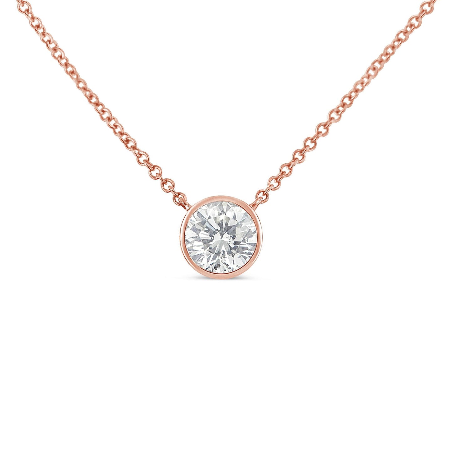 10K Rose Gold 3/10 Carat Round Brilliant-Cut Diamond Modern Bezel-Set Solitaire 16"-18" Pendant Necklace (H-I Color, SI2-I1 Clarity)