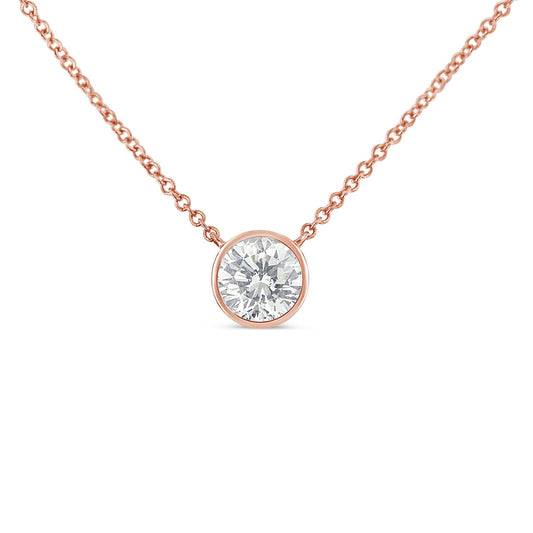 10K Rose Gold 1/2 Carat Round Brilliant-Cut Diamond Modern Bezel-Set Solitaire 16"-18" Pendant Necklace (H-I Color, SI2-I1 Clarity)