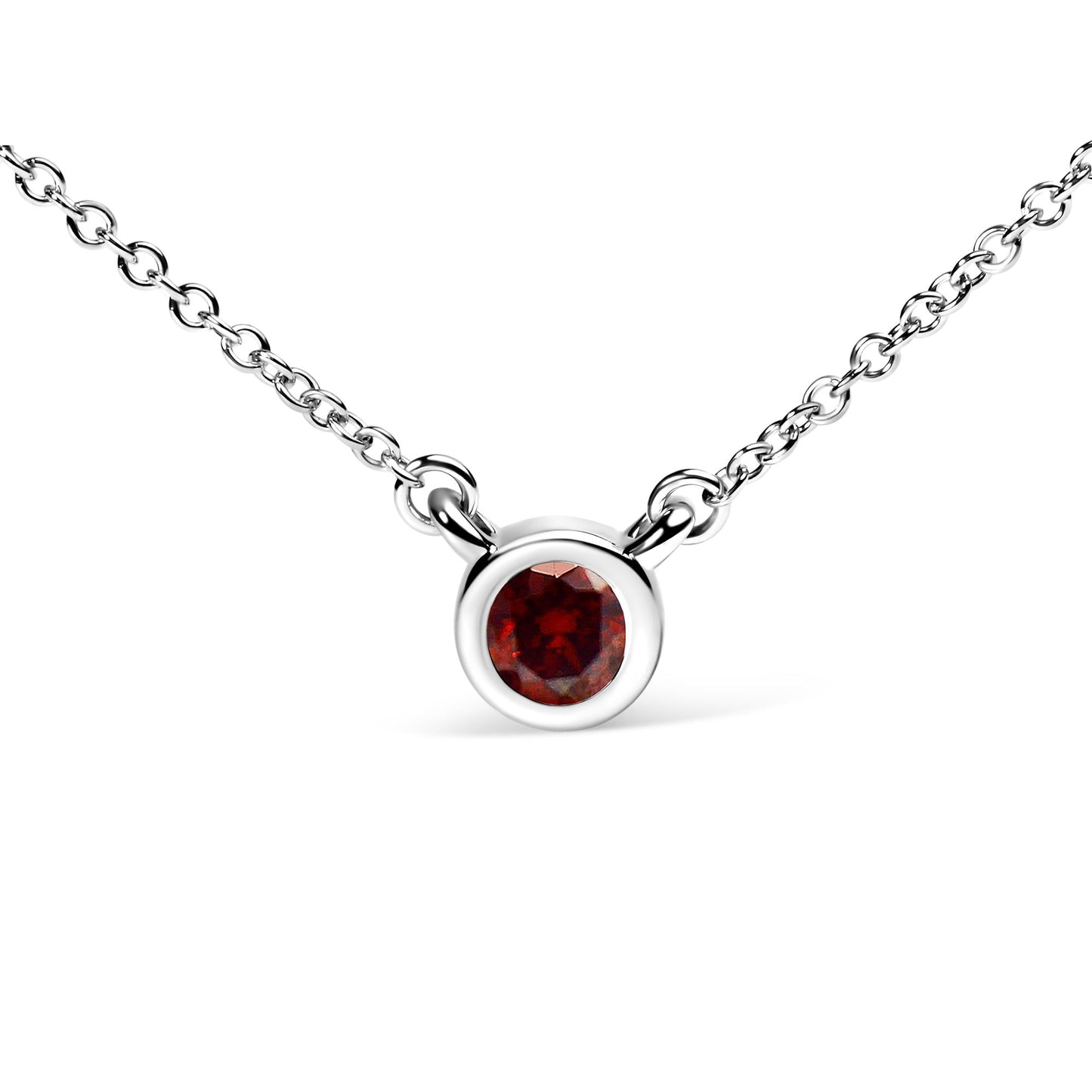 14K White Gold 1/2 Cttw Red Lab Grown Diamond Bezel-Set Solitaire 18" Pendant Necklace (Red Color, VS1-VS2 Clarity)