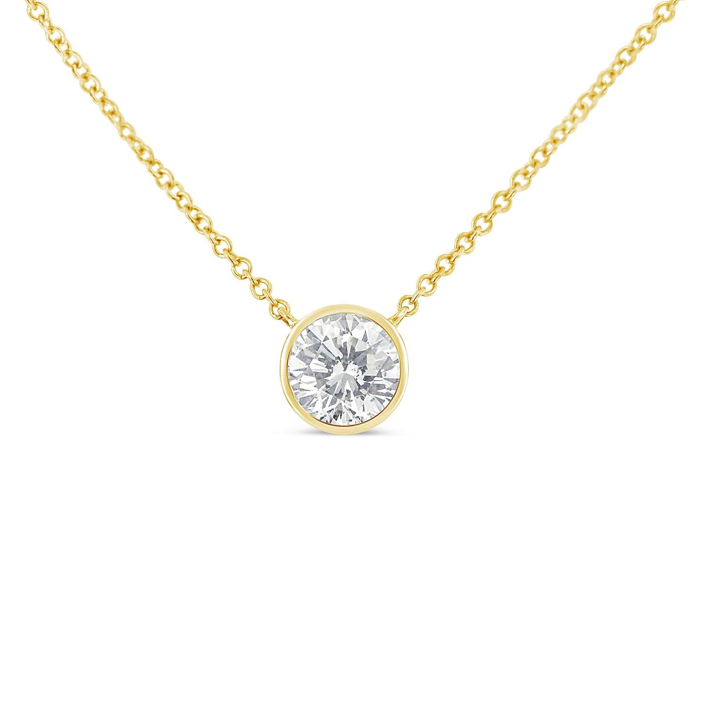 10K Yellow Gold 1/2 Carat Round Brilliant-Cut Diamond Modern Bezel-Set Solitaire 16"-18" Pendant Necklace (H-I Color, SI2-I1 Clarity)