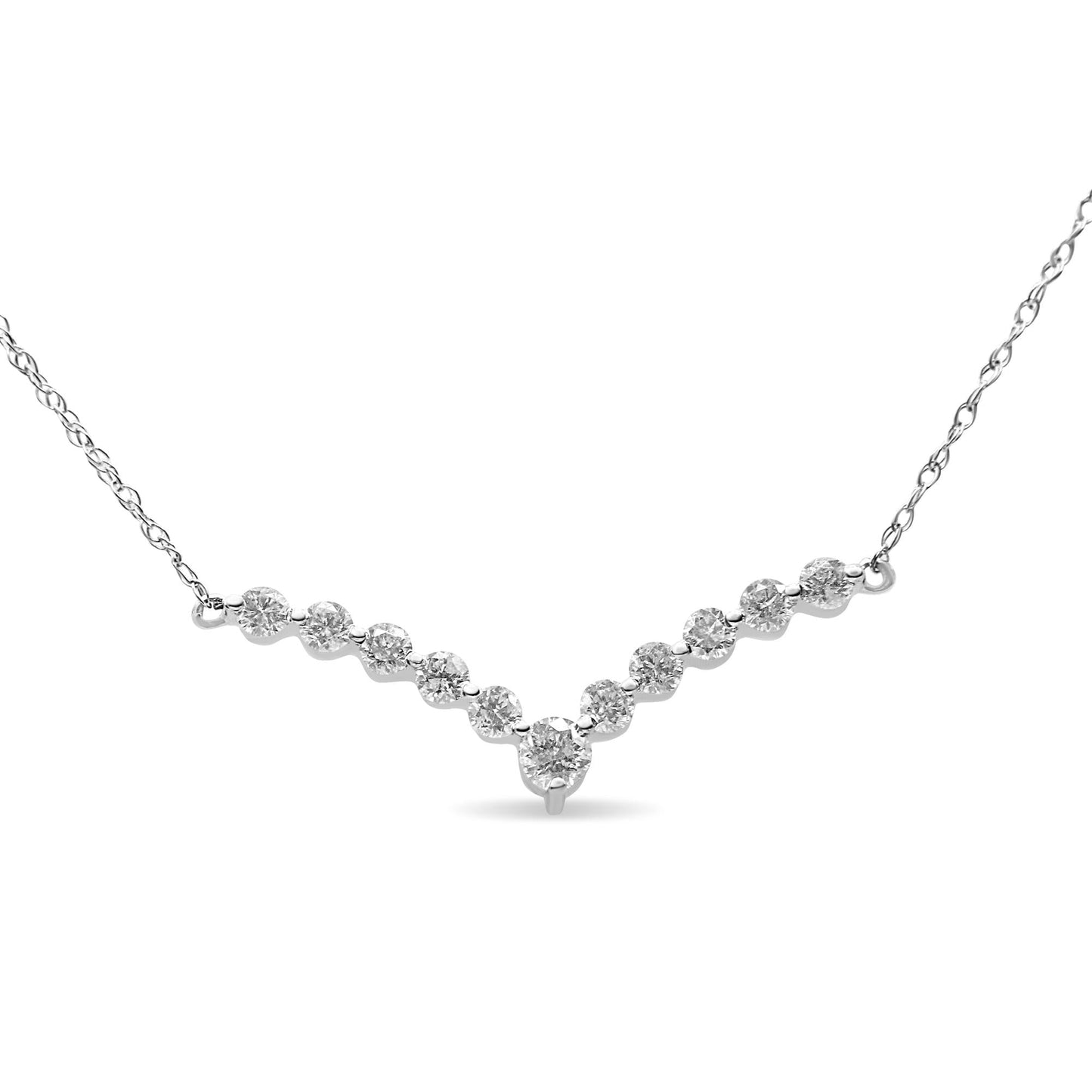 10K White Gold 1/2 Cttw Round-Cut Diamond "V" Shaped 18" Necklace (H-I Color, I1-I2 Clarity)