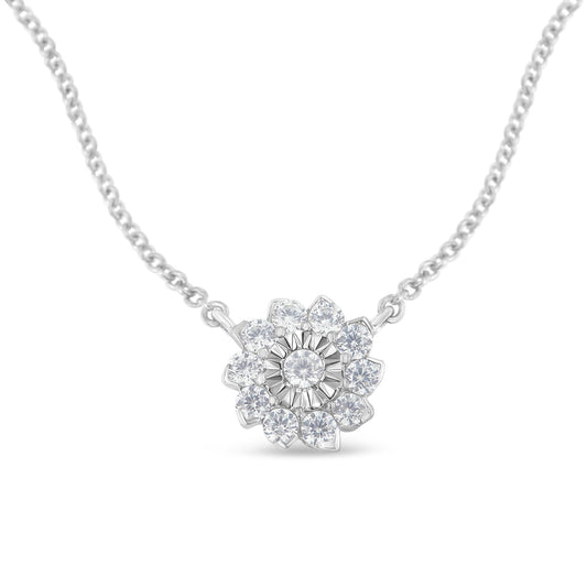 .925 Sterling Silver 1/2 Cttw Diamond Miracle Set Flower Cluster Pendant Necklace with Cable Chain (I-J Color, I1-I2 Clarity) - 18”