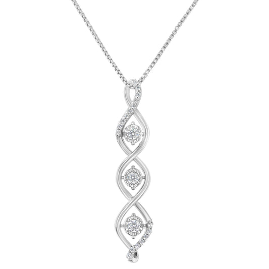 10K White Gold 1/2 cttw 3 Stone Diamond Drop Twisted Pendant Necklace (I-J, I2-I3)