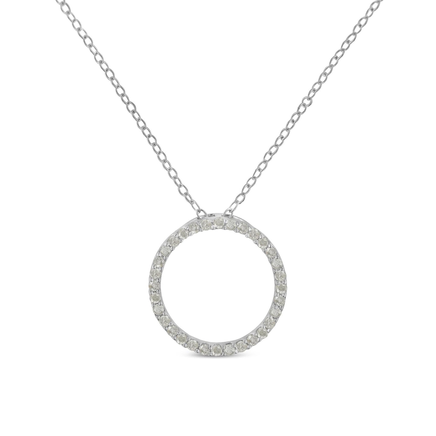 .925 Sterling Silver 1/3 Cttw Round-cut Diamond Open Circle Halo 18" Pendant Necklace (I-J Color, I2-I3 Clarity)