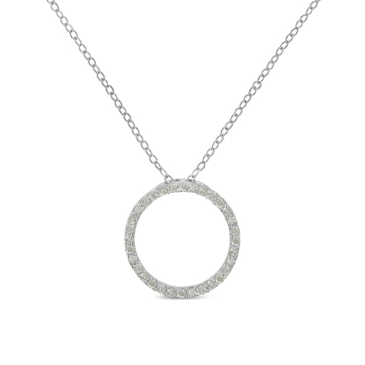 .925 Sterling Silver 1/3 Cttw Round-cut Diamond Open Circle Halo 18" Pendant Necklace (I-J Color, I2-I3 Clarity)