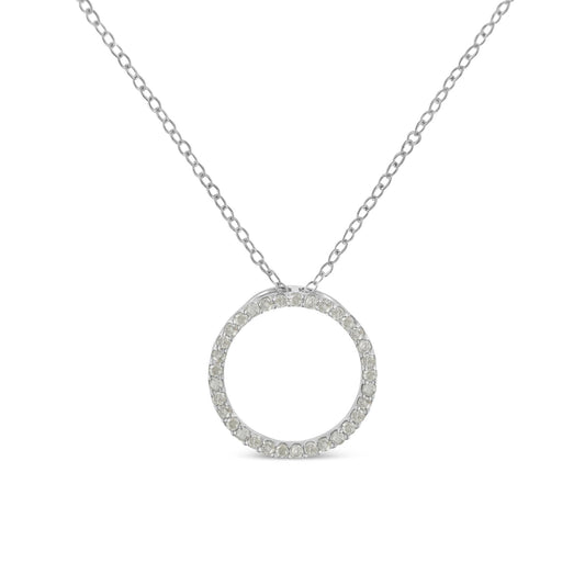 .925 Sterling Silver 1/3 Cttw Round-Cut Diamond Open Circle Halo 18" Pendant Necklace (I-J Color, I2-I3 Clarity)