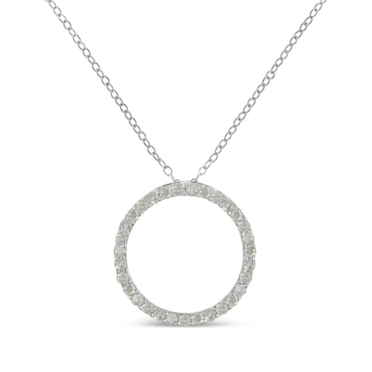 .925 Sterling Silver 3/4 Cttw Round-Cut Diamond Open Circle Halo 18" Pendant Necklace (I-J Color, I3 Clarity)