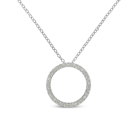 .925 Sterling Silver 3/4 Cttw Round-Cut Diamond Open Circle Halo 18" Pendant Necklace (I-J Color, I3 Clarity)