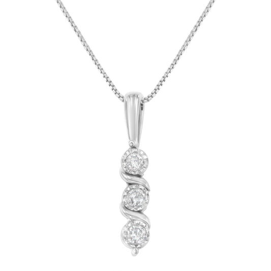 .925 Sterling Silver 1/10 cttw Miracle-Set Round Cut Diamond Three Stone Drop Pendant 18" Necklace (H-I color, I1-I2 clarity)