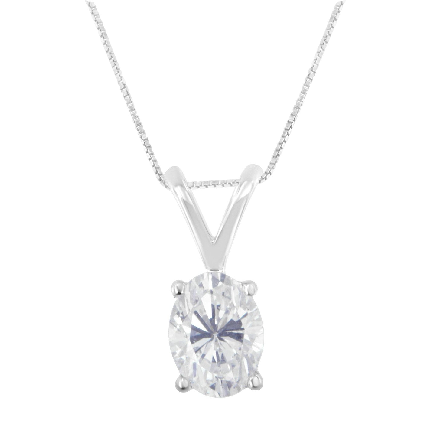 IGI Certified 10K White Gold 3/8 cttw Prong Set Diamond Oval Pendant Necklace (I-J Color, I1 Clarity) - Size 18"