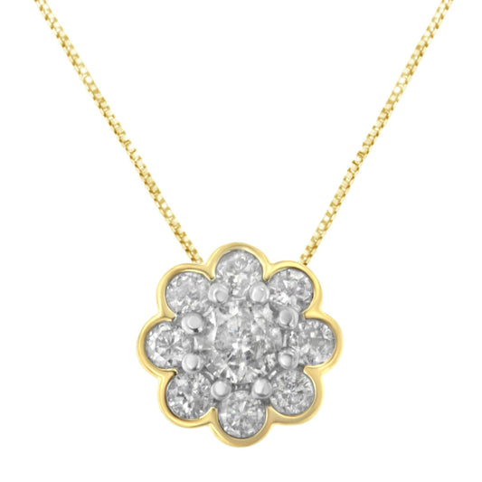 2 Micron 10K Yellow Gold plated .925 Sterling Silver 1/4 cttw Diamond Cluster Pendant Necklace (I-J, I2-I3)