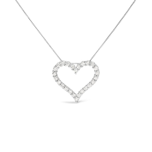 .925 Sterling Silver 2.0 Cttw Diamond Open Heart 18" Pendant Necklace (I-J Color, I2-I3 Clarity)