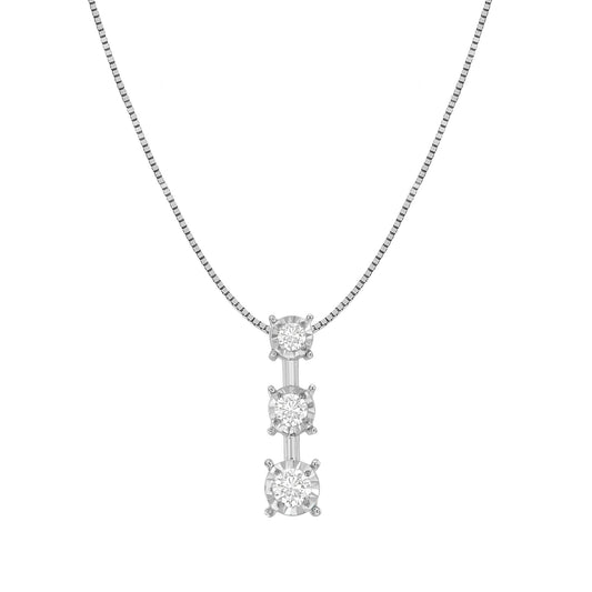 10K White Gold 1/4 cttw Diamond 3 Stone Drop Pendant Necklace (J-K, I1-I2)