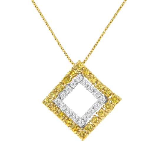 2 Micron 14K Yellow Gold Plated Sterling Silver Color Treated Diamond Square Pendant Necklace (1/2 cttw, Yellow Color, I2-I3 Clarity)