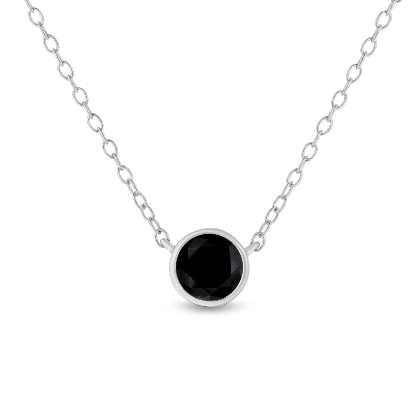 .925 Sterling Silver 1/3 Cttw Bezel-Set Treated Black Diamond Solitaire 18" Pendant Necklace (Black Color, I1-I2 Clarity)