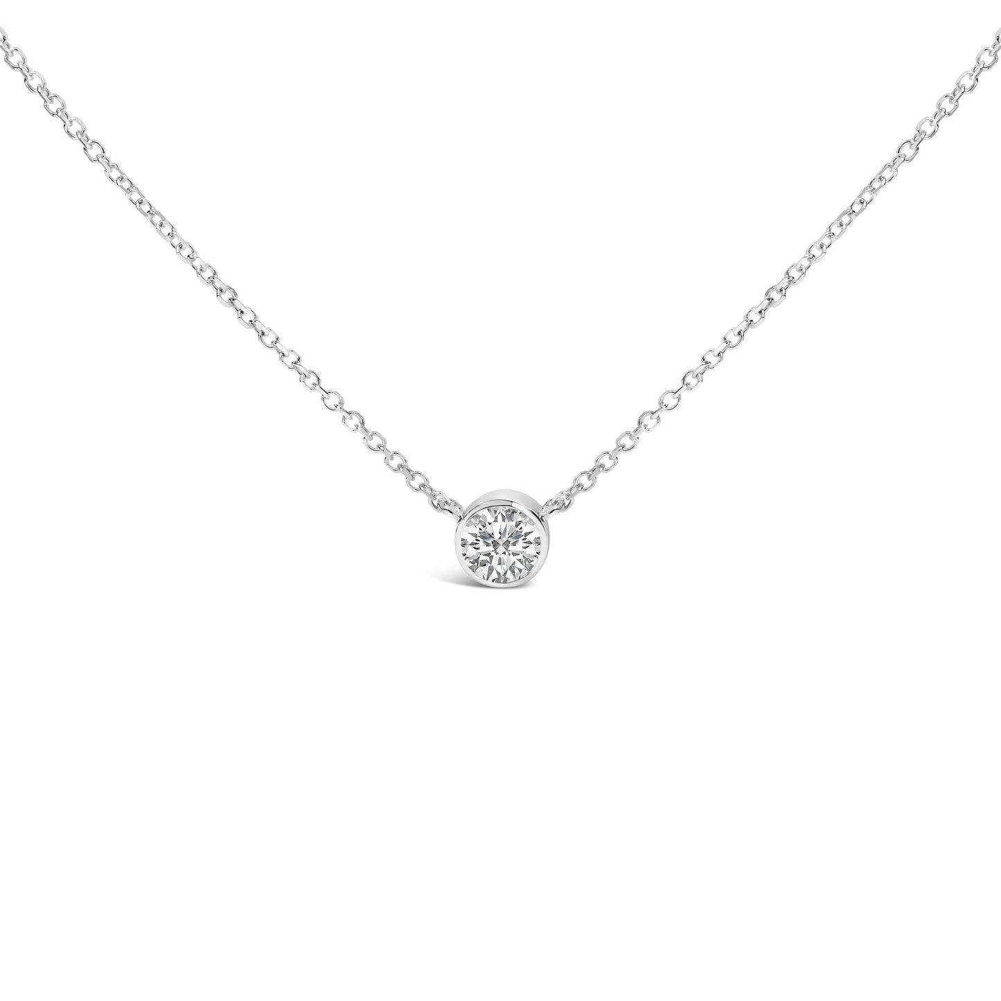 14K White Gold 1.00 Cttw Bezel Set Round Lab-Grown Diamond Solitaire 18" Pendant Necklace (F-G Color, VS1-VS2 Clarity)